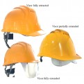 Safety Helmet with built-in retractable clear visor, ratchet inner liner & ventilation holes