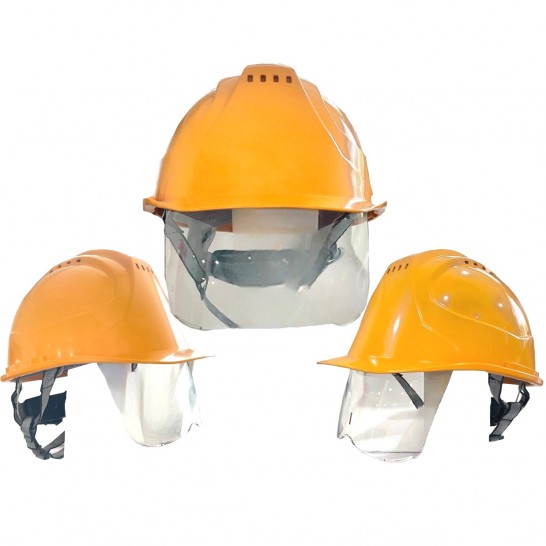 Safety Helmet with built-in retractable clear visor, ratchet inner liner & ventilation holes