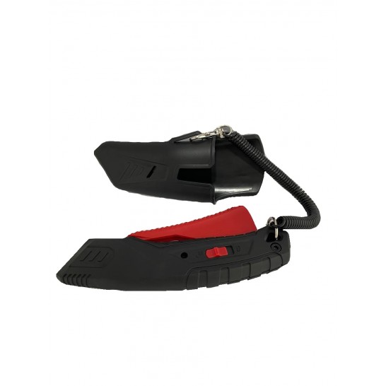Retractable Utility Knife with Holster and Spiral Spring/Coil Safety Lanyard