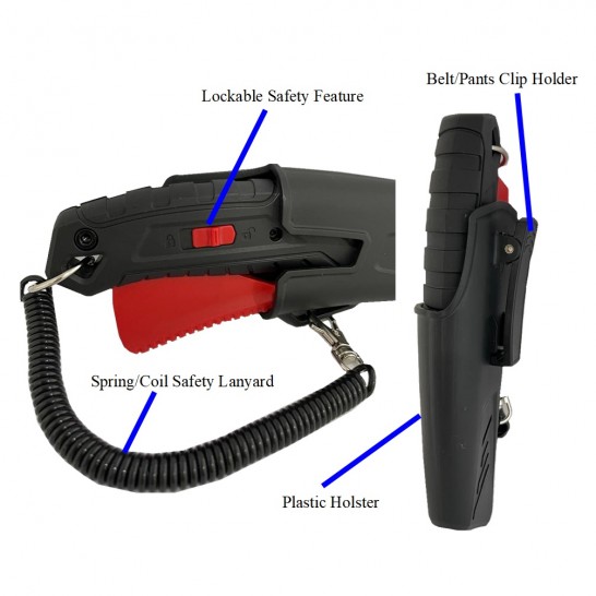 Retractable Utility Knife with Holster and Spiral Spring/Coil Safety Lanyard