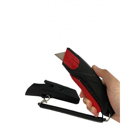 Retractable Utility Knife with Holster and Spiral Spring/Coil Safety Lanyard