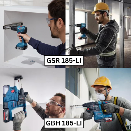 BOSCH GSR 185-LI and GBH 185-LI Professional Combo Kit Set - comes with battery pack and charger