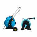U-BEST Garden Hose Reel with wheels. Comes with 20m hose, hose gun, 4pc nozzle set. High stand