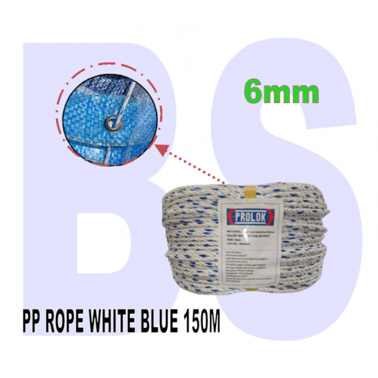 PROLOK Polypropylene Rope. PP Rope with blue dot. 6mm to 16mm. Multipurpose Rope. Camping Rope. Canvas Rope.
