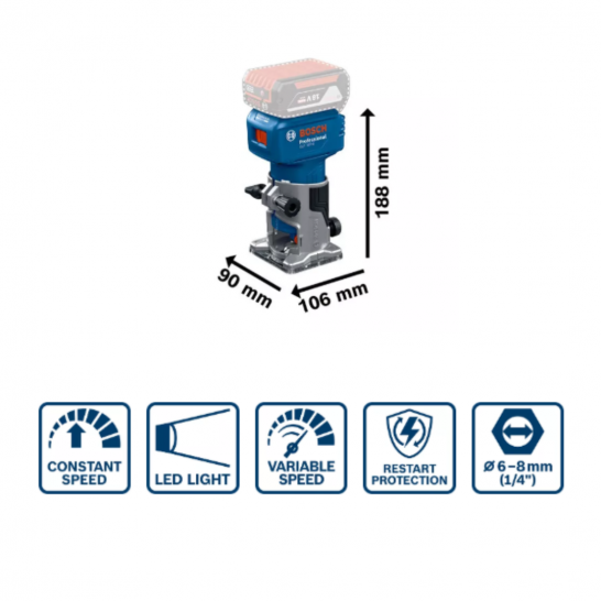 BOSCH GLF 18V-8 Professional Router. LED Light & Variable Speed. Bare Unit