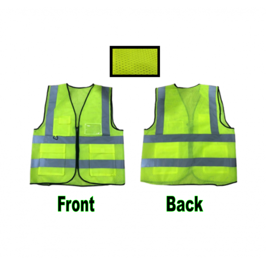 Net Type Zip Green Safety Vest With Grey Reflective