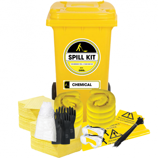240Ltr Chemical Spill Kit c/w Wheeled Bin. Hazchem