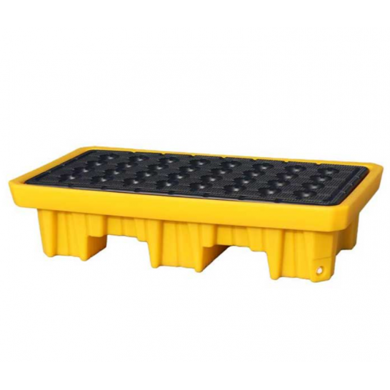 2 Drum Spill Pallet fitted with Drain Plug. 2 Way Entry Forklift.