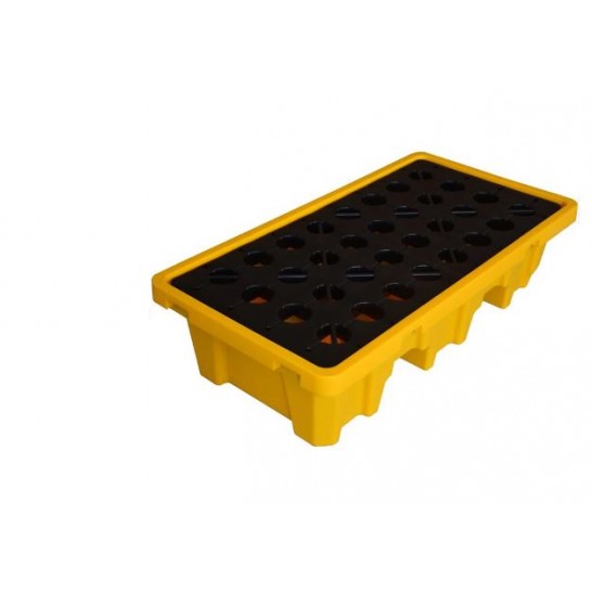 2 Drum Spill Pallet fitted with Drain Plug. 2 Way Entry Forklift.