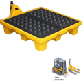 4 Drum Spill Pallet fitted with Drain Plug. 4 Way Entry Forklift.