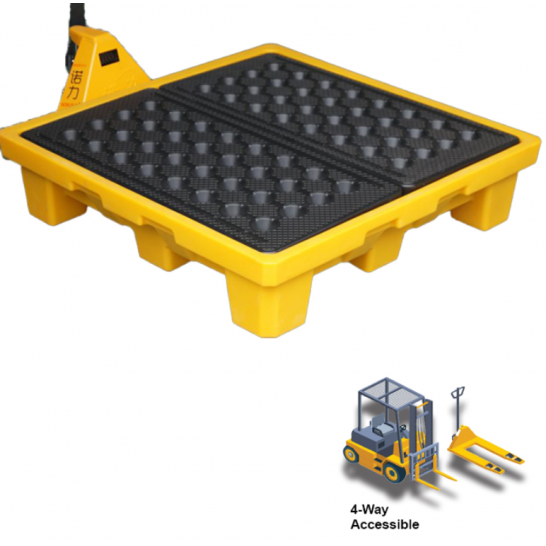 4 Drum Spill Pallet fitted with Drain Plug. 4 Way Entry Forklift.