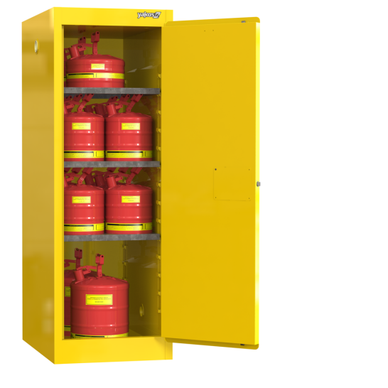 Flammable Safety Cabinet 54 Gallon / 204Ltr. 1 Door. 3 Adjustable Shelves. Yellow