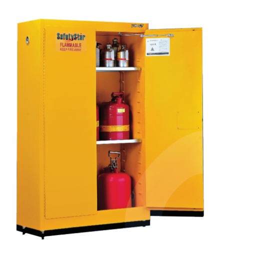 Flammable Safety Cabinet 45 Gallon / 170Ltr. 2 Doors. 2 Shelves. Yellow