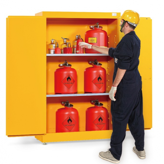Flammable Safety Cabinet 90 Gallon / 340Ltr. 2 Doors. 2 Shelves. Yellow