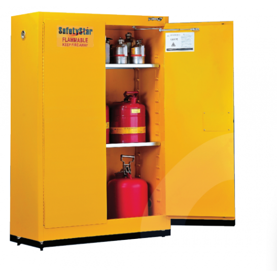 Flammable Safety Cabinet 90 Gallon / 340Ltr. 2 Doors. 2 Shelves. Yellow