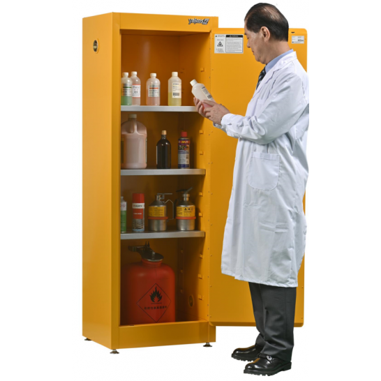 Flammable Safety Cabinet 22 Gallon / 83Ltr. 1 Door. 3 Adjustable Shelves. Yellow