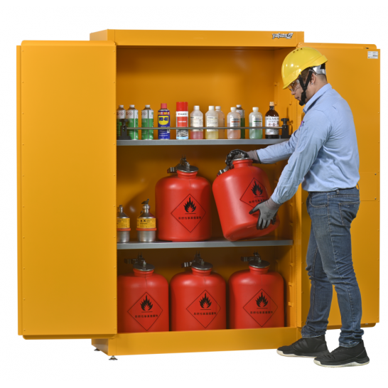 Flammable Safety Cabinet 90 Gallon / 340Ltr. 2 Doors. 2 Shelves. Yellow