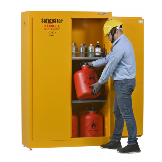 Flammable Safety Cabinet 45 Gallon / 170Ltr. 2 Doors. 2 Shelves. Yellow