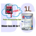Nippon Paint Odourless All-in-1 Interior Wall Paint 1L. Free Paint Accessories Set.