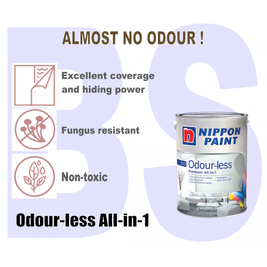Nippon Paint Odourless All-in-1 Interior Wall Paint 1L. Free Paint Accessories Set.