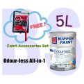 Nippon Paint Odourless All-in-1 Interior Wall Paint 5L. Free Paint Accessories Set.
