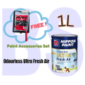 Nippon Paint Odourless Ultra Fresh Air Interior Wall Paint 1L. Free Paint Accessories Set.