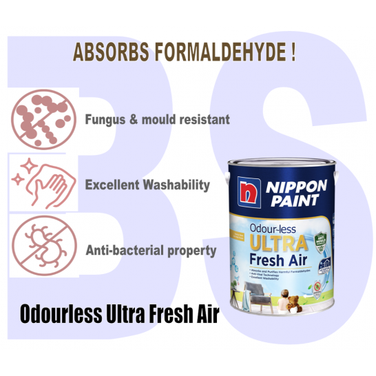 Nippon Paint Odourless Ultra Fresh Air Interior Wall Paint 1L. Free Paint Accessories Set.