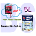 Nippon Paint Odourless Ultra Fresh Air Interior Wall Paint 5L. Free Paint Accessories Set.