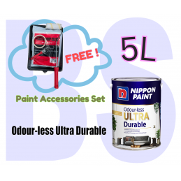 Nippon Paint Odourless Ultra Durable Interior Wall Paint 5L. Free Paint Accessories Set.