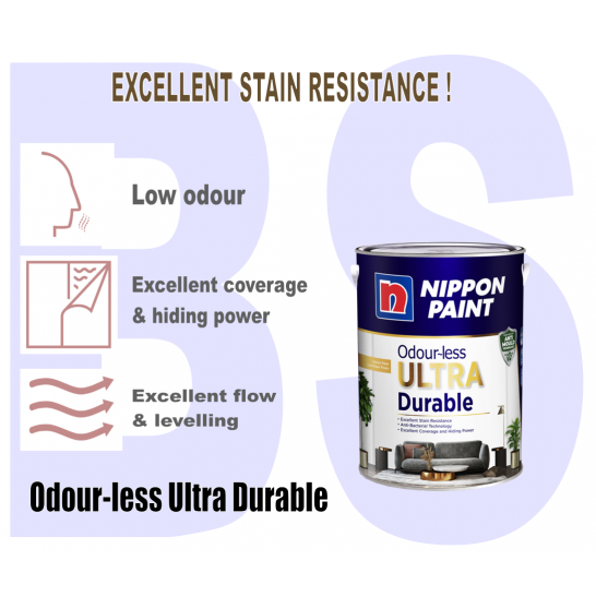 Nippon Paint Odourless Ultra Durable Interior Wall Paint 5L. Free Paint Accessories Set.