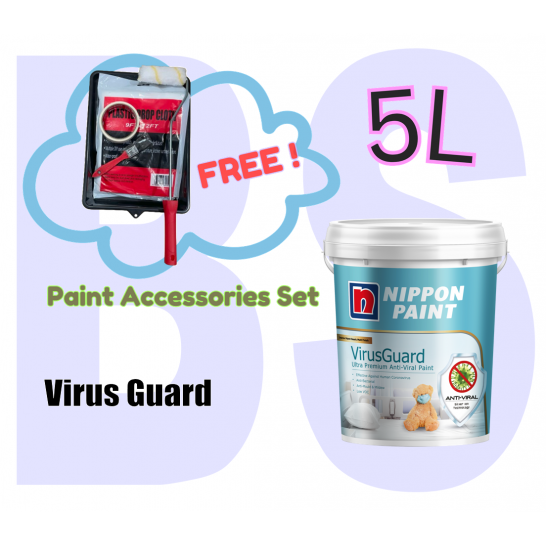 Nippon Paint VirusGuard Interior Wall Paint 5L. Free Paint Accessories Set.