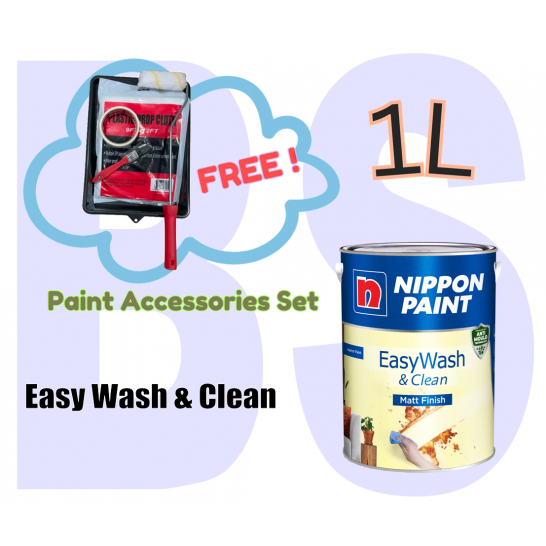Nippon Easy Wash & Clean Interior Wall Paint. Matt Finish. 1L. Free Paint Accessories Set.