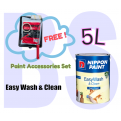 Nippon Easy Wash & Clean Interior Wall Paint. Matt Finish. 5L. Free Paint Accessories Set.
