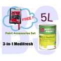 Nippon 3-in-1 Medifresh Interior Wall Paint 5L. Anti-Bacterial Protection. Free Paint Accessories Set.