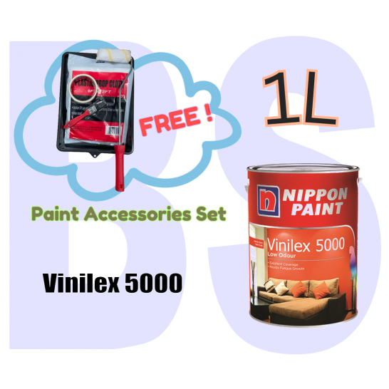 Nippon Vinilex 5000 Interior Wall Paint 1L. Matt Finish. Free Paint Accessories Set.