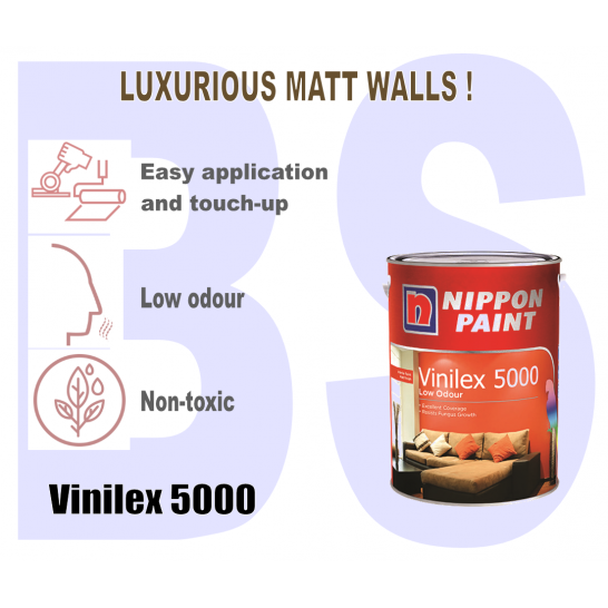 Nippon Vinilex 5000 Interior Wall Paint 5L or 20L. Matt Finish. Free Paint Accessories Set.