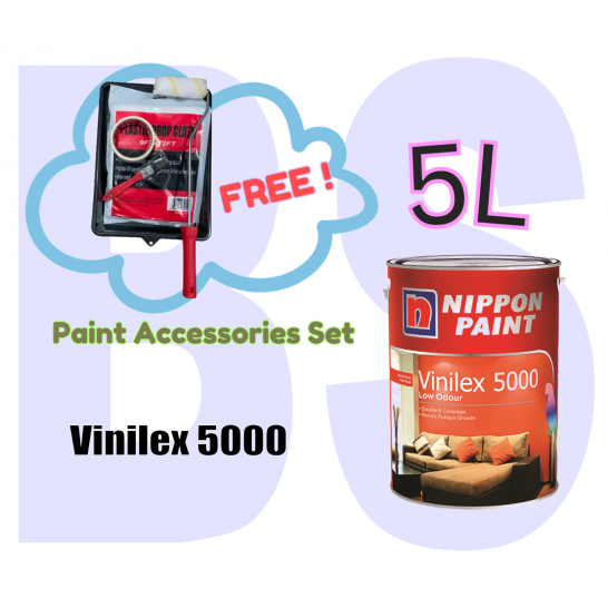 Nippon Vinilex 5000 Interior Wall Paint 5L or 20L. Matt Finish. Free Paint Accessories Set.