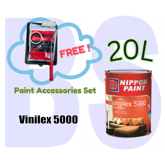 Nippon Vinilex 5000 Interior Wall Paint 5L or 20L. Matt Finish. Free Paint Accessories Set.