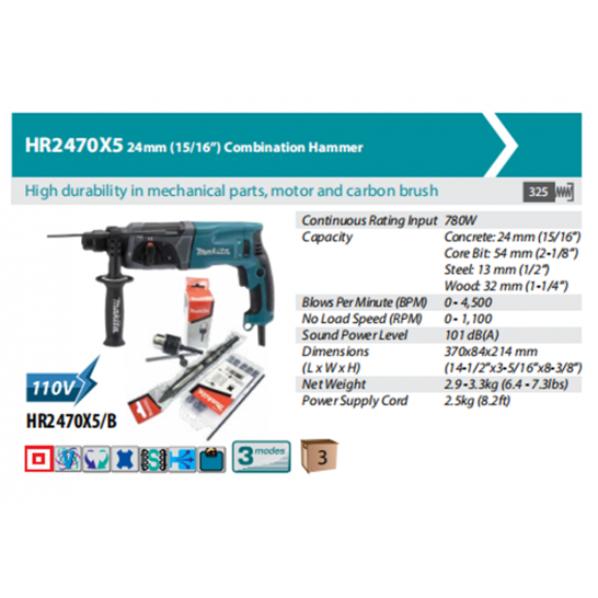 MAKITA Combination Hammer. Rotary Hammer Drill. 24mm. 780W.