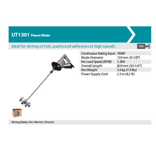 MAKITA Power Mixer 700W. Mixing Paint, Cement, Plaster, Fillers, etc
