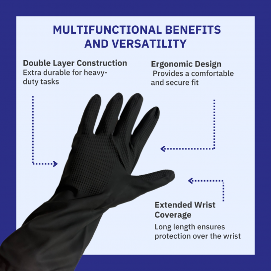 PROSAFE H/D Black Industrial Rubber Glove- per pair. 12inch (300mm).