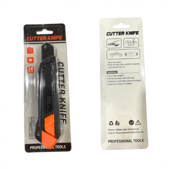 ELEPHANT Heavy Duty Pen Knife with lock. 18mm Utility Knife. Sharp black blade. With hole for tool lanyard attachment