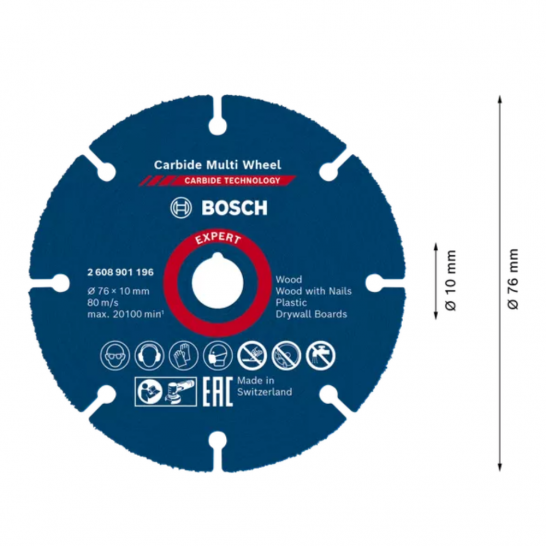 BOSCH EXPERT Carbide Multi Wheel Cutting Disc 76mm x 10mm (For GWS 12V-76)