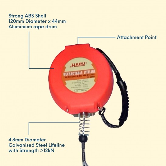 HARU HE-xx-LE Vertical & Horizontal Retractable Fall Arrestor with Handle (Retractable Lifeline EN360)