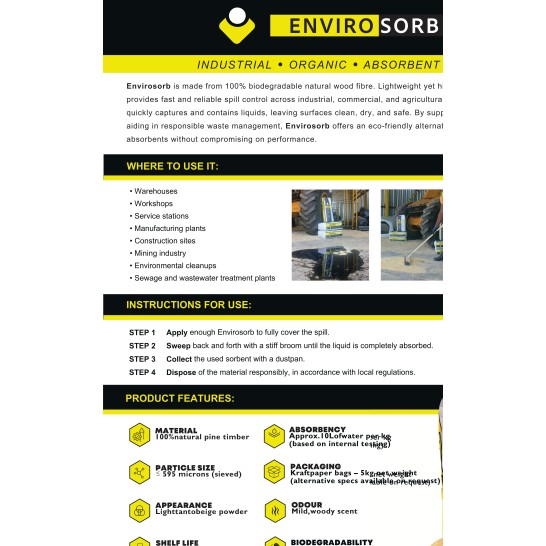 ENVIRO-SORB Natural Saw Dust. 5kg/bag. 1kg absorbs 10ltr. Biodegradable. Eco-friendly