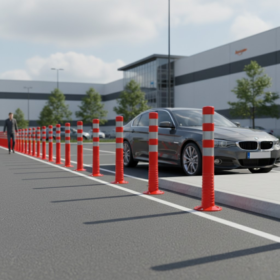 Flexible Bollard with Magnetic Base. 75cm height. Orange with Reflective Highly Visible.