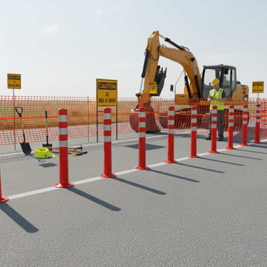 Flexible Bollard with Magnetic Base. 75cm height. Orange with Reflective Highly Visible.