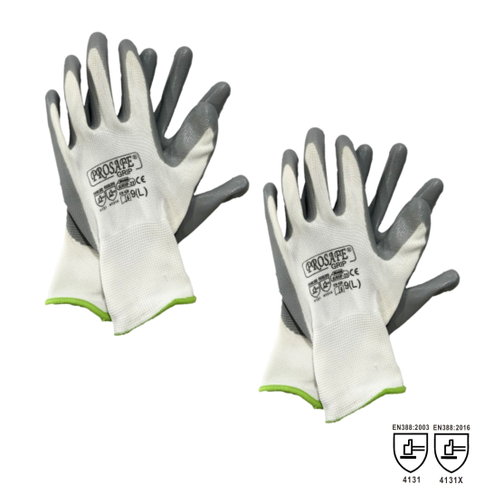 PROSAFE GRIP-27 Grey Nitrile Coated Glove-1pair. White/Grey Rubber Work Glove.
