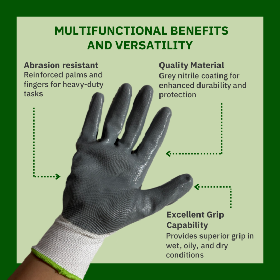 PROSAFE GRIP-27 Grey Nitrile Coated Glove-1pair. White/Grey Rubber Work Glove.