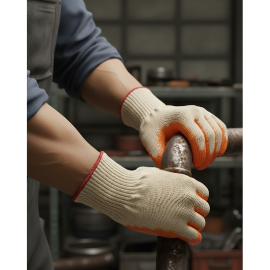 HANDPAL Tawiwan Cotton Yarn Rubber Glove. Orange Coated Glove. Excellent Grip